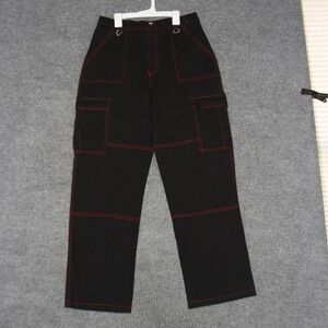 Faded Rose Essentials Cargo Pants Womens L Black Red Stitching Streetwear
